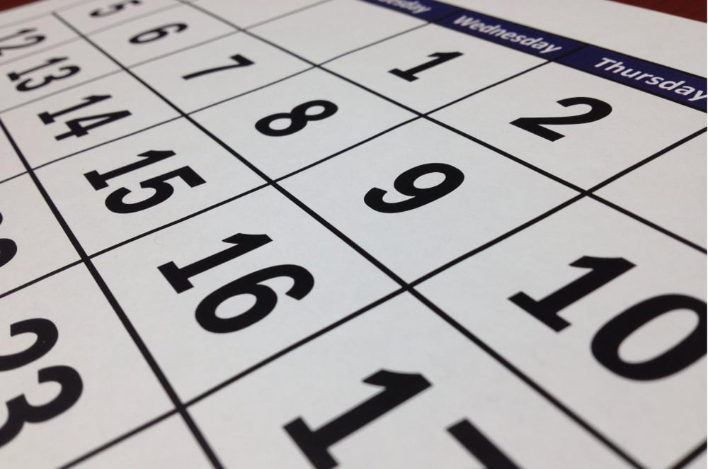 Calendar image showing numbers in a grid for a month