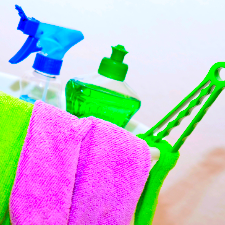 Cleaning supplies brush soap cloths.jpg